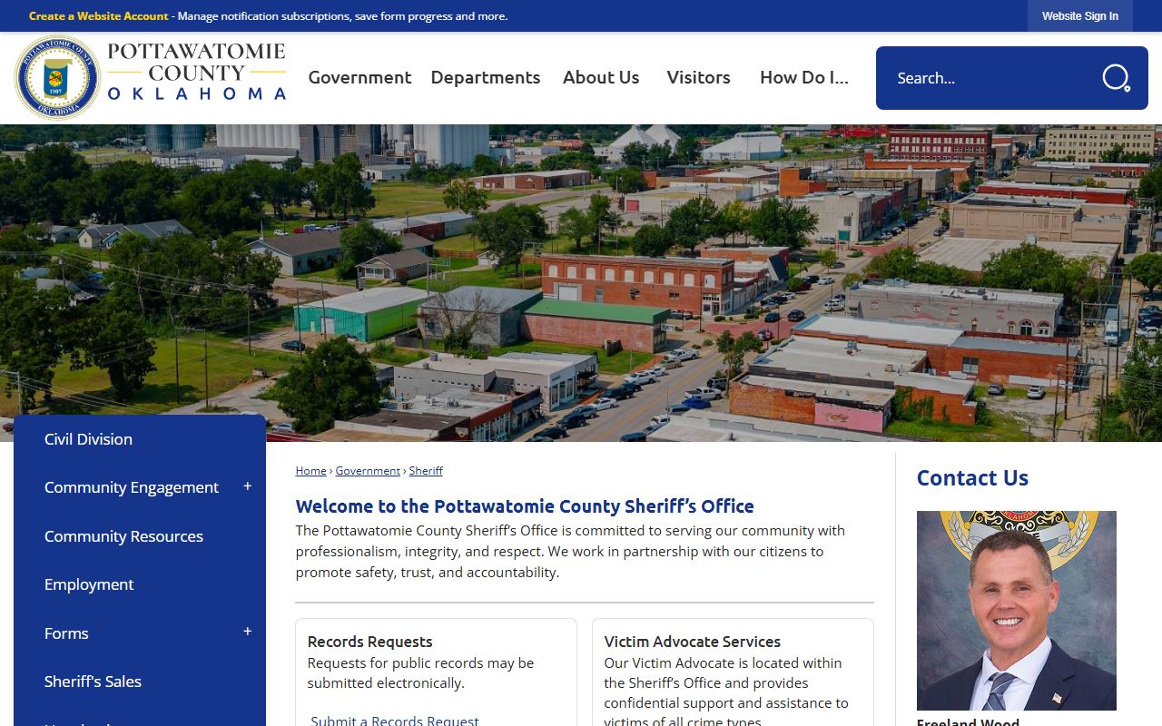Pottawatomie County arrest records contact and request channel on the Sheriff's Office page
