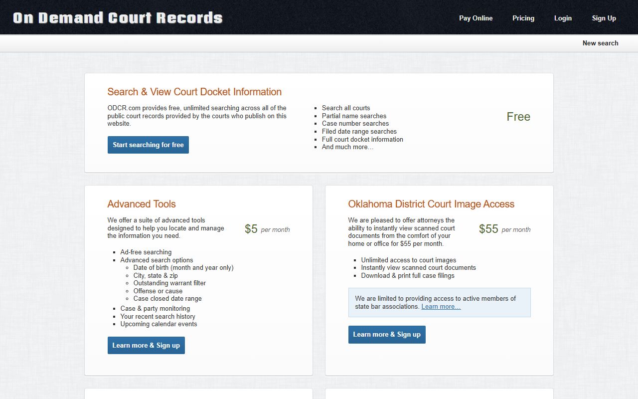 Pottawatomie County court records pricing on the ODCR public search portal