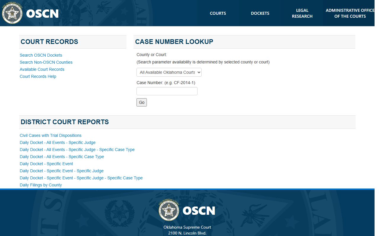 Pottawatomie County court records search on the OSCN docket page
