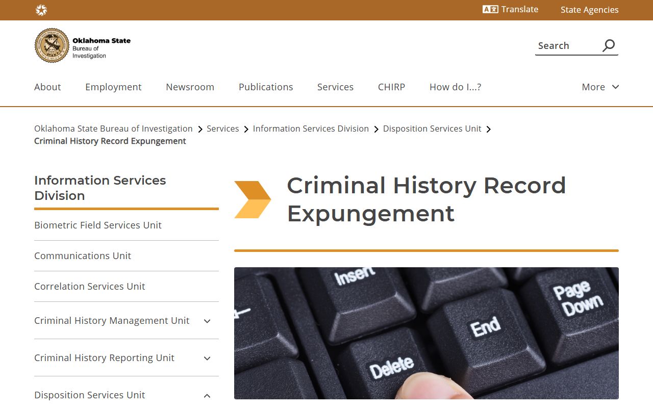 Pottawatomie County criminal court records expungement guidance on the OSBI page