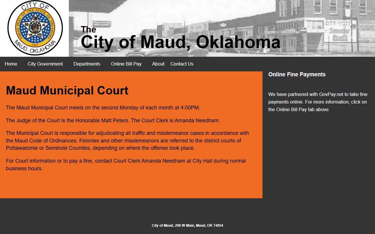 Maud Municipal Court schedule for Pottawatomie County court records