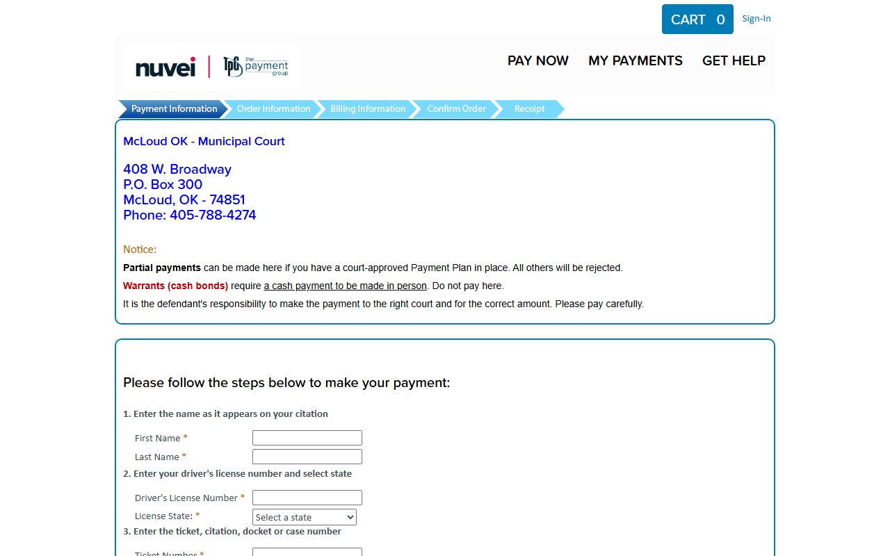 McLoud Municipal Court portal for Pottawatomie County traffic court records