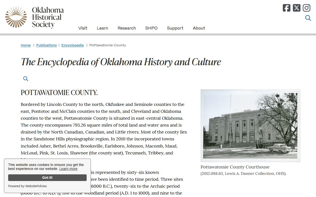 Oklahoma Historical Society entry on Pottawatomie County court history