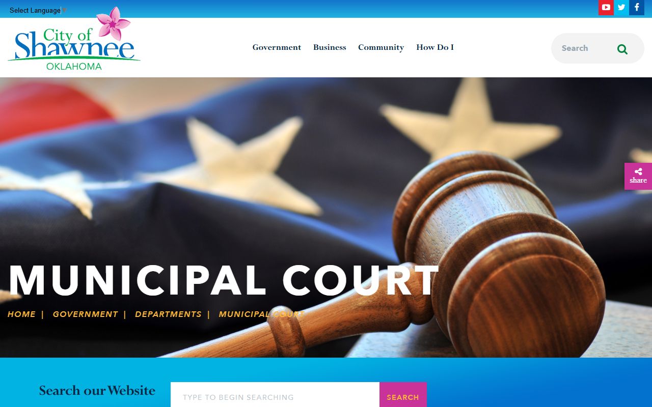 Shawnee Municipal Court page for Pottawatomie County court records