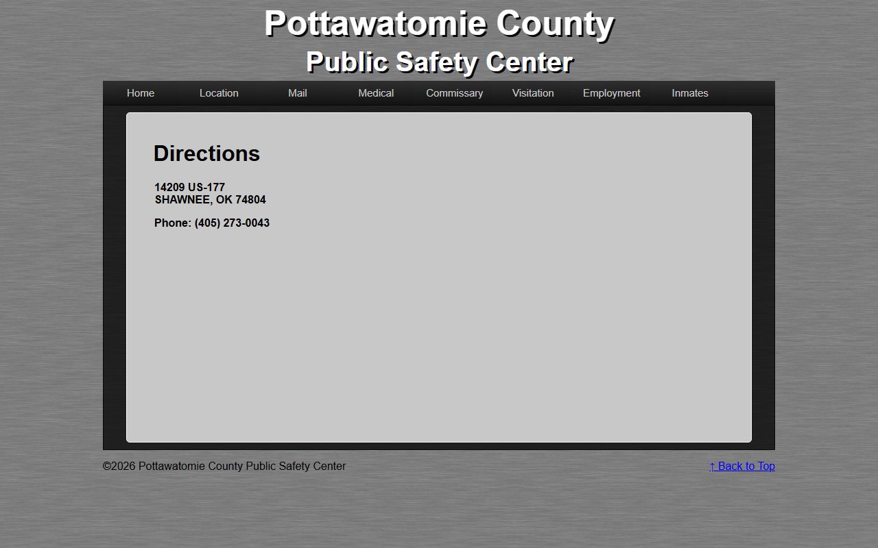 Pottawatomie County inmate facility on the Public Safety Center location page