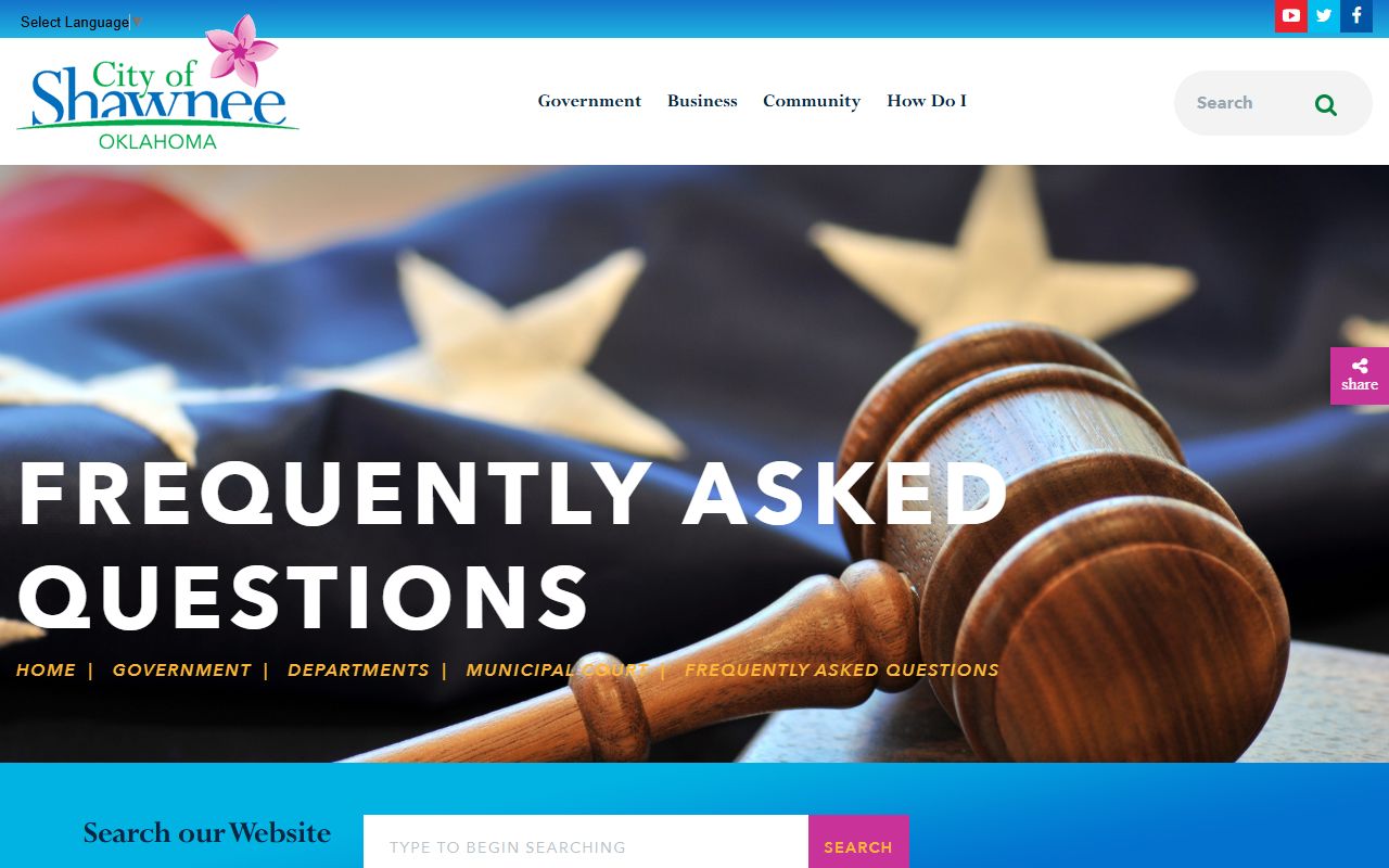 Pottawatomie County warrant information on the Shawnee Municipal Court FAQ page
